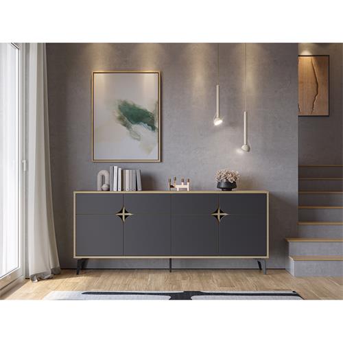NOLA APARADOR 4P ROBLE/NEGRO SILKY PATA METAL