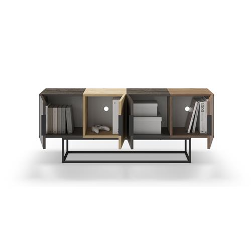 TITAN MUEBLE TV 4P 140cm MARRON OSCURO/ROBLE/NOGAL